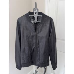 Five Four Mens Faux Leather Style Bomber Jacket Black Size Medium (M) Full Zip